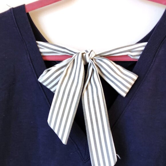Kenzie Jeans Navy Striped Bow Top Sweatshirt Cotton Rayon Spandex Size M-L - Picture 2 of 13